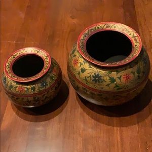 Wooden Hand painted Pots